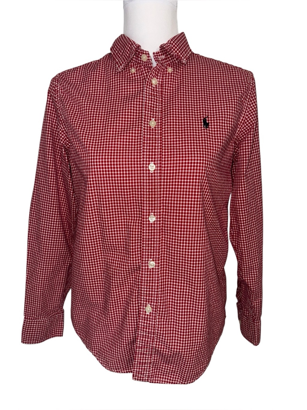 Ralph Lauren‎ Boys L 14-16 Red Gingham Button Down Shirt Long Sleeve Preppy